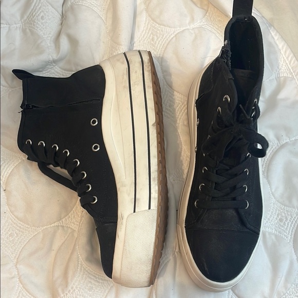 Hayden Black and White High-Top Platform Sneakers - Picture 1 of 8